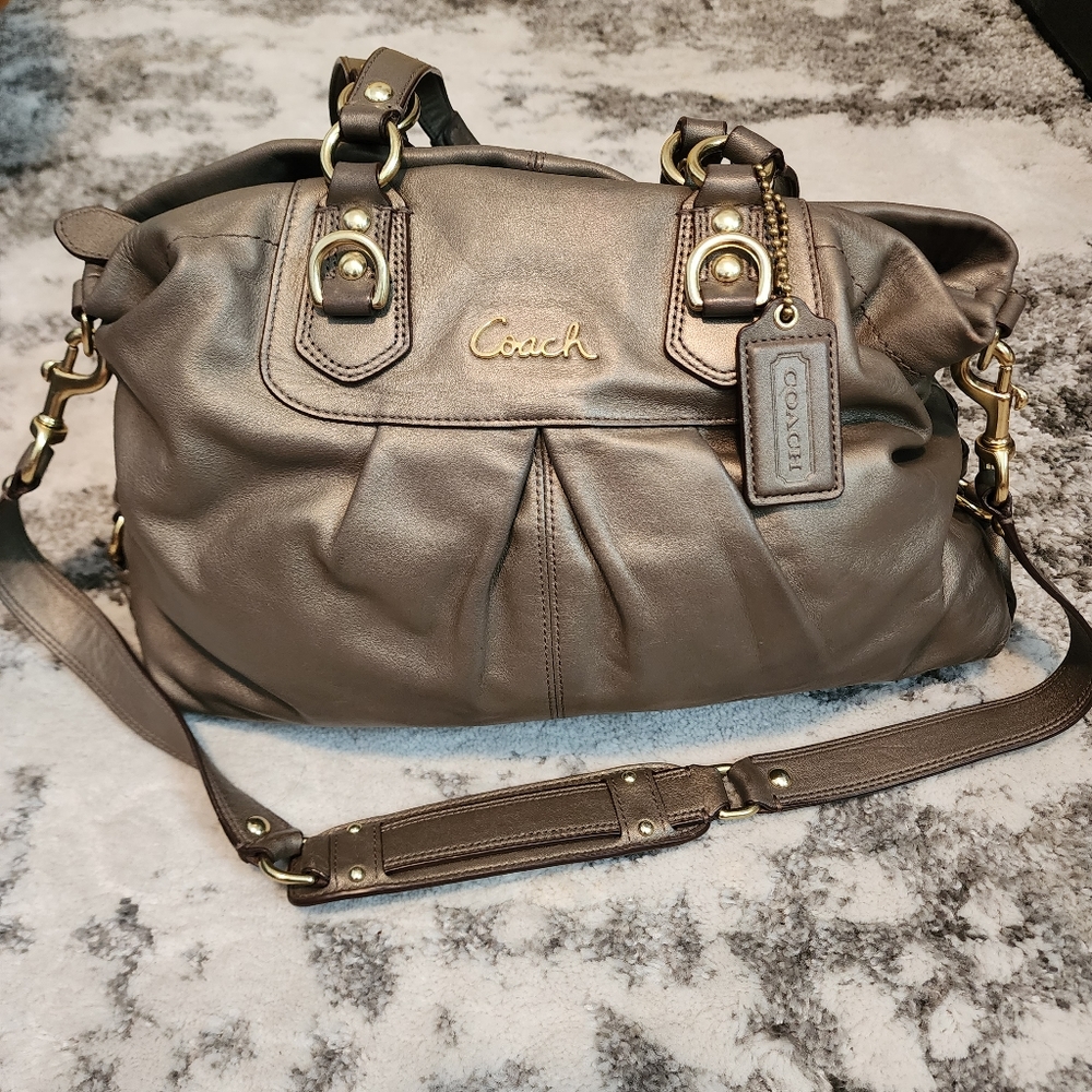 Coach Ashley Sabrina Metallic Gold Leather Large Satchel Purse